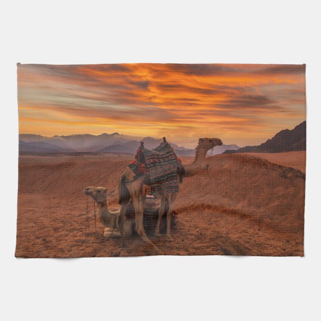 Deserts | Bactrian Camel Egypt Sand Dune Tea Towel (Horizontal)