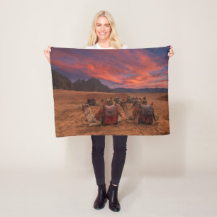 Deserts Camels Sinai Mountains Egypt Fleece Blanket