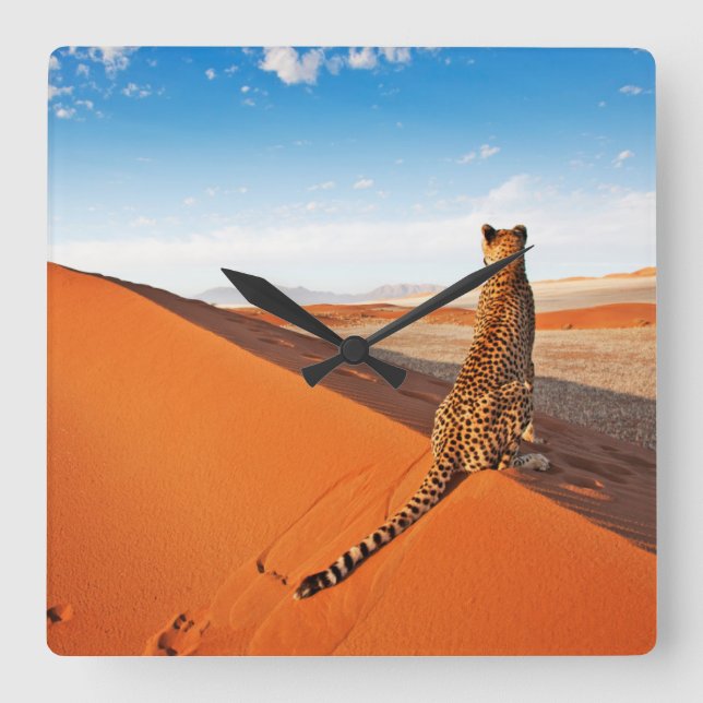 Deserts | Cheetah Savannah Desert Square Wall Clock (Front)