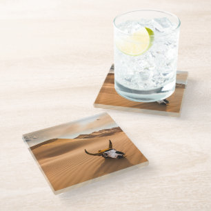 Deserts Cow Skull Rippled Sand Dunes Glass Coaster