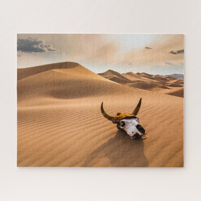 Deserts | Cow Skull Rippled Sand Dunes Jigsaw Puzzle (Horizontal)