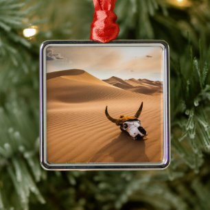 Deserts Cow Skull Rippled Sand Dunes Metal Ornament