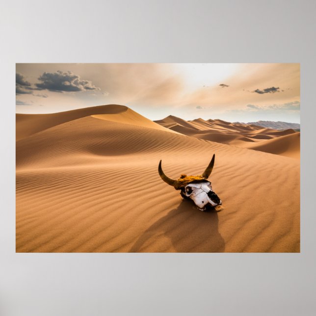 Deserts | Cow Skull Rippled Sand Dunes Poster (Front)