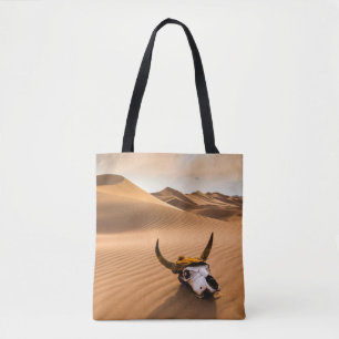 Deserts Cow Skull Rippled Sand Dunes Tote Bag