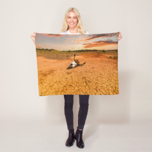 Deserts Desert with Cow Skull Fleece Blanket
