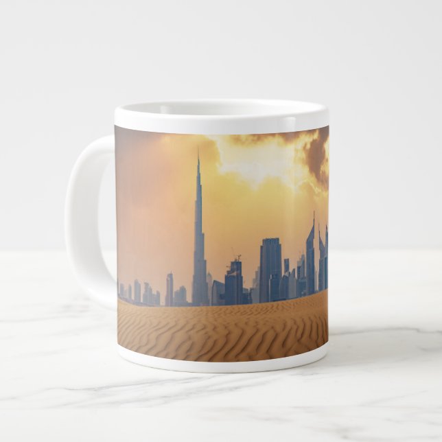 Deserts | Dubai's Skyline View from Sand Dune Large Coffee Mug (Front Left)