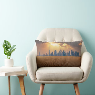 Deserts Dubai's Skyline View from Sand Dune Lumbar Cushion