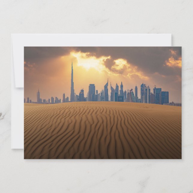 Deserts | Dubai's Skyline View from Sand Dune Thank You Card (Front)
