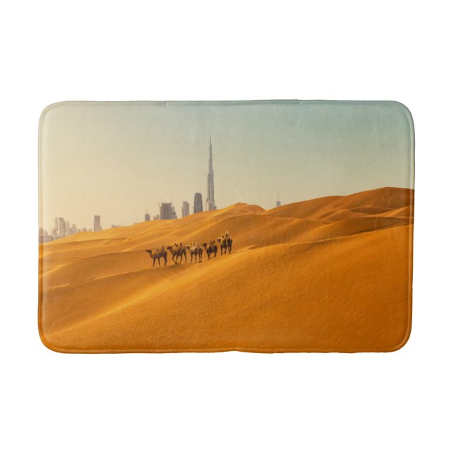 Deserts | Dubai's Skyline View with Camels Bath Mat (Front)