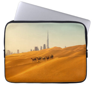 Deserts   Dubai's Skyline View with Camels Laptop Sleeve