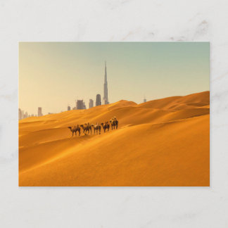Deserts | Dubai's Skyline View with Camels Postcard