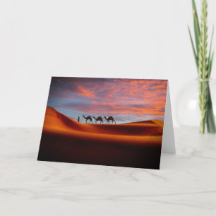 Deserts   Man & Camels in the Sand Dunes Card