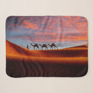 Deserts Man & Camels in the Sand Dunes Sherpa Blanket