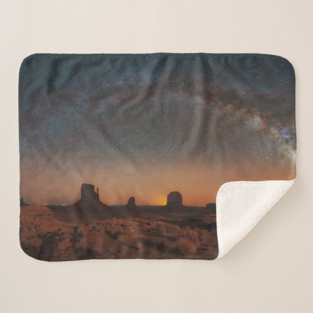 Deserts | Starry Sky Over A Desert Landscape Sherpa Blanket (Front (Horizontal))