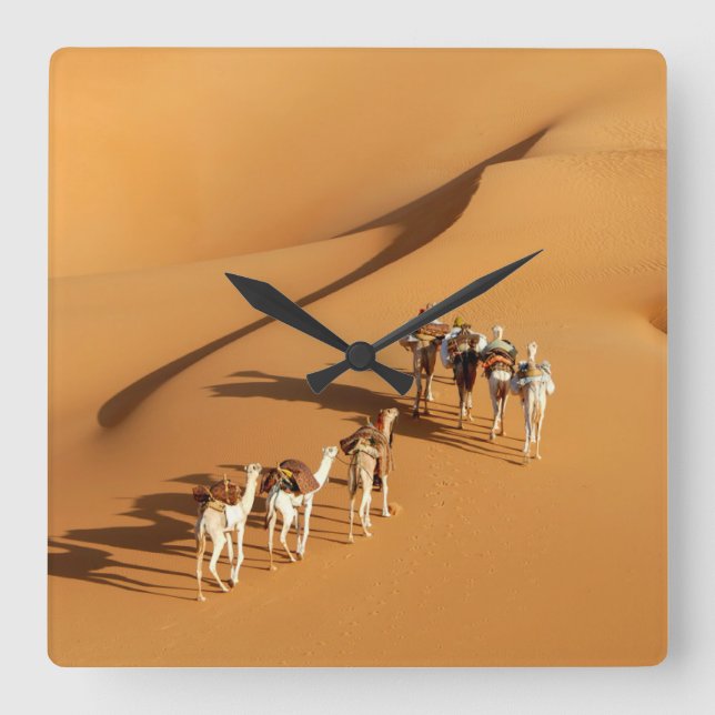 Deserts | Tuareg Walk with Camels Square Wall Clock (Front)