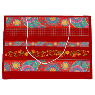 Desi Wedding Style Deep Red Design Large Gift Bag