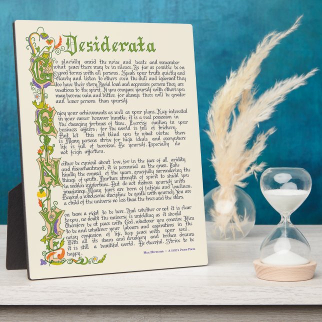 Desiderata, A 1920's Prose by Max Ehrmann Plaque (Side)