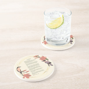 Desiderata Birds Brown Floral Wreath Gold Frame Coaster