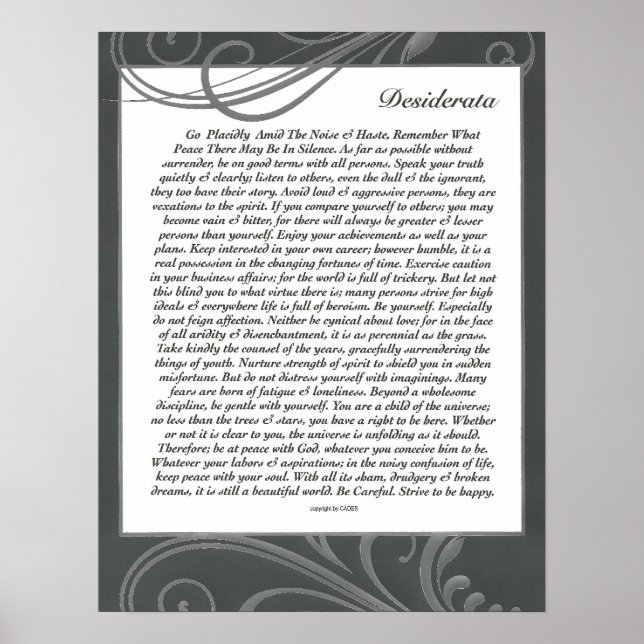 DESIDERATA Black Swirlie Poster (Front)
