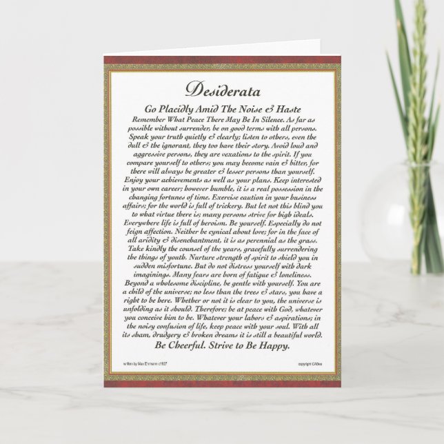 DESIDERATA Card by Max Ehrmann-Formal (Front)