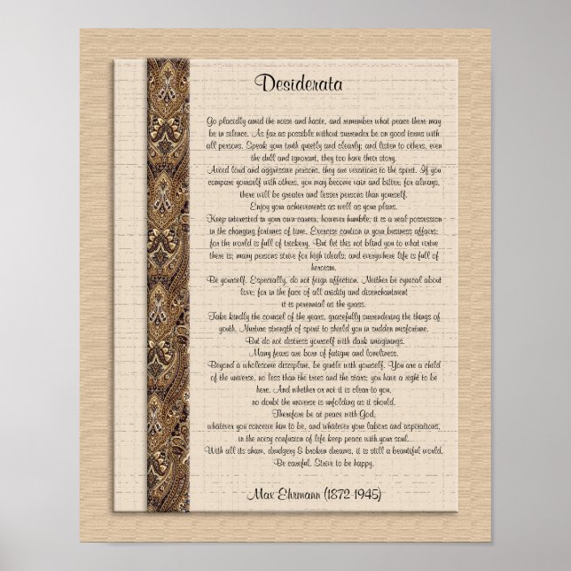 Desiderata "desired things" Brown design Poster (Front)