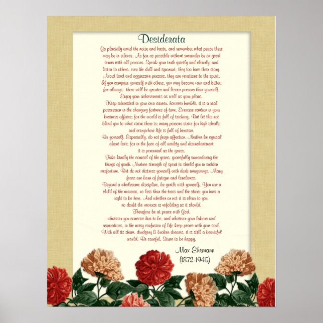 Desiderata "desired things",  hibiscus flowers poster (Front)