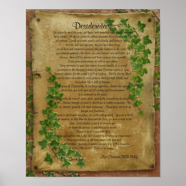 Desiderata "desired things",Ivy on parchment Poster (Front)