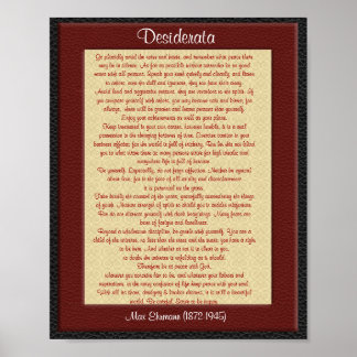 Desiderata "desired things" leather look poster