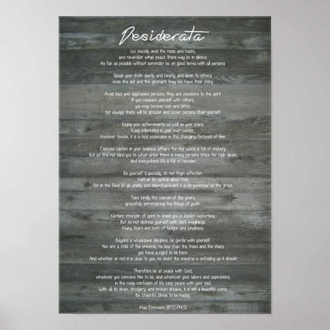 Desiderata "Desired Things" on Concrete Wall Poster (Front)