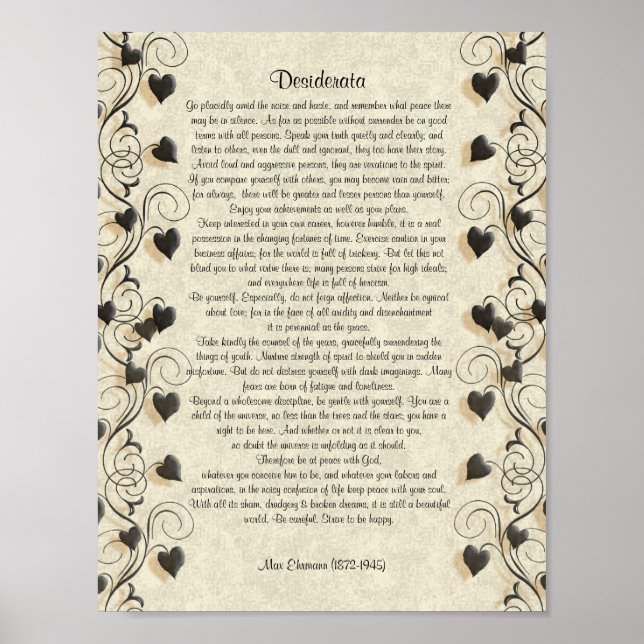 Desiderata "desired things", prose on parchment poster (Front)