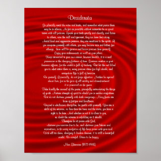 Desiderata "desired things", prose on red poster