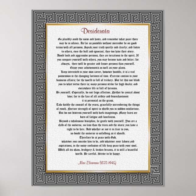 Desiderata "desired things", prose poster (Front)