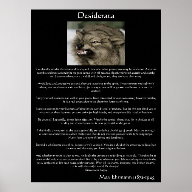 Desiderata Grey Wolves Posters (Front)