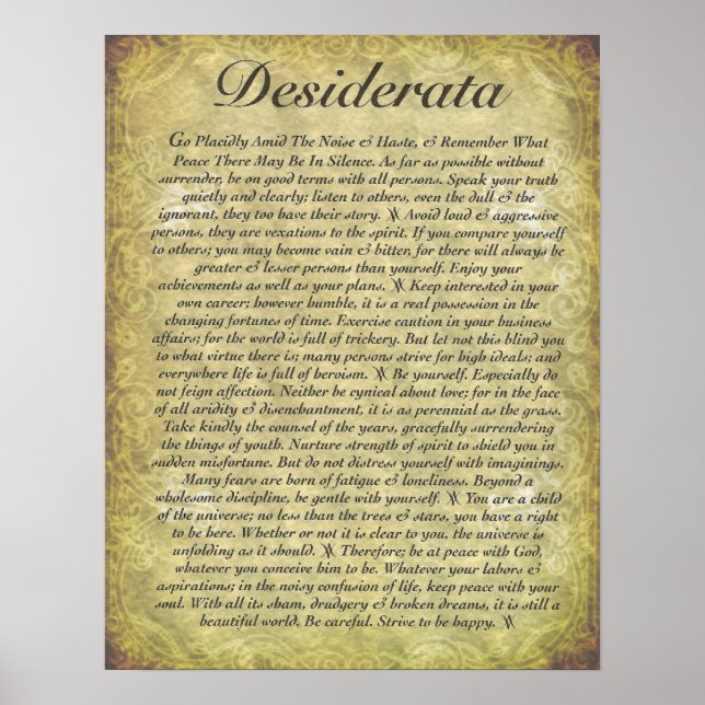 DESIDERATA on Antique Paper Poster (Front)