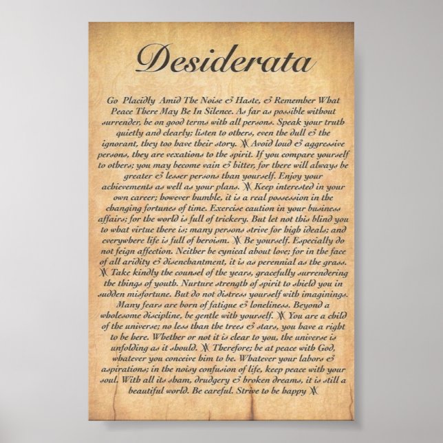 DESIDERATA on Embossed Wood Paper Poster (Front)
