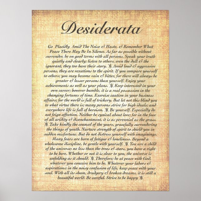 DESIDERATA on Fossilised Wood Paper Poster (Front)