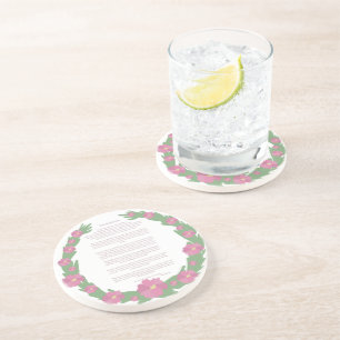 Desiderata Pink Floral Wreath by Max Ehrmann  Coaster