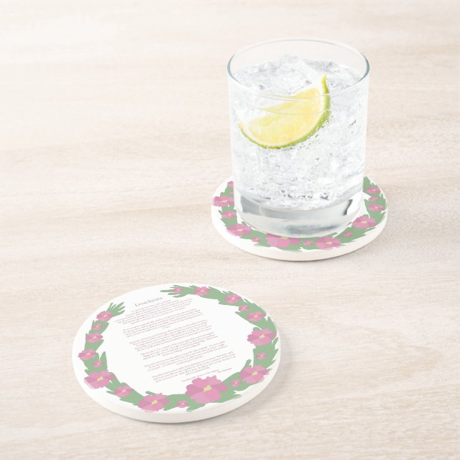 Desiderata Pink Floral Wreath by Max Ehrmann  Coaster (Side)
