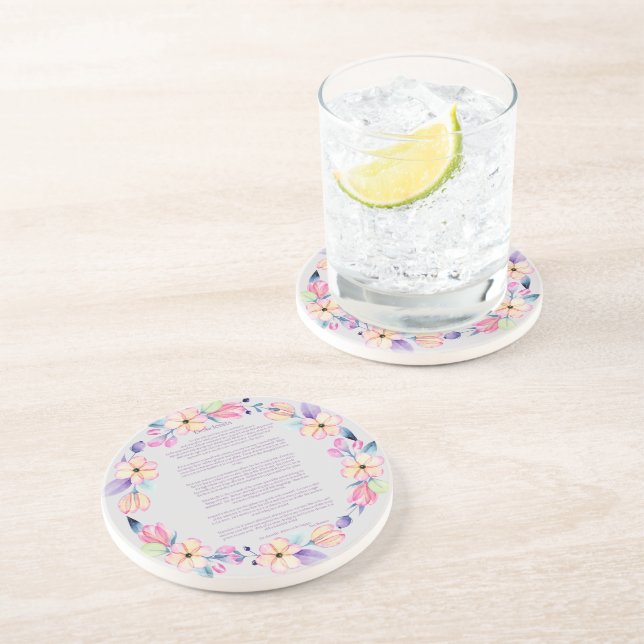 Desiderata Pink Purple Floral Wreath Coaster (Side)
