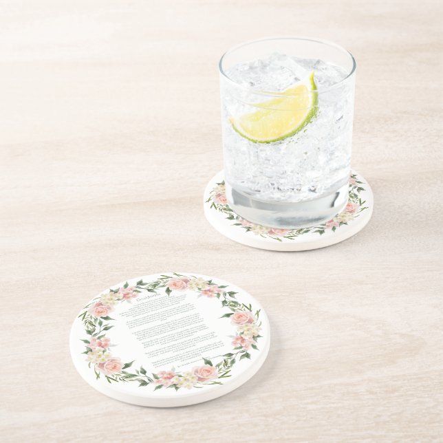 Desiderata Pink Rose Wreath  Coaster (Side)