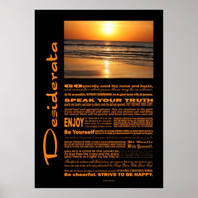 Desiderata Poem Beautiful Yellow Sunset Poster (Front)