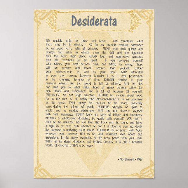 Desiderata Poem by Max Ehrmann Poster (Front)