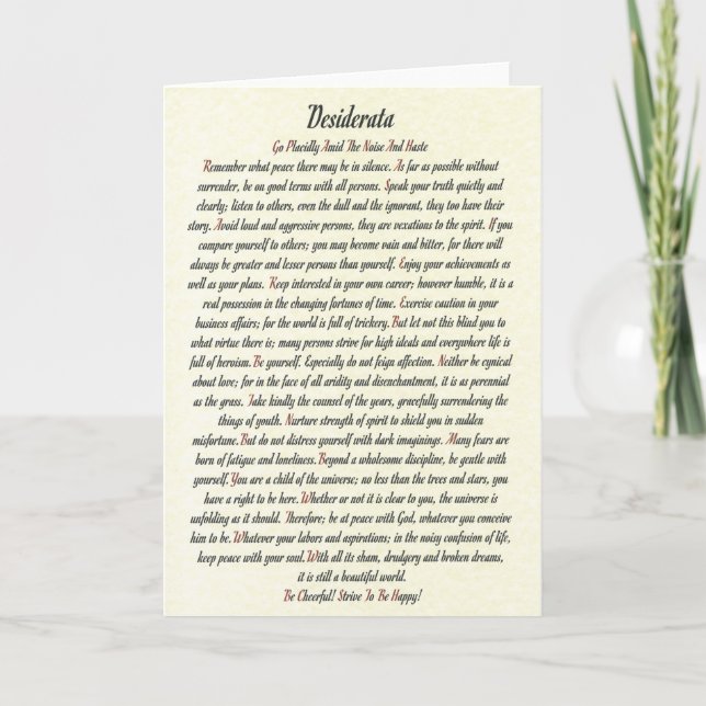 DESIDERATA Poem Card Max Ehrmann-Romanesque (Front)