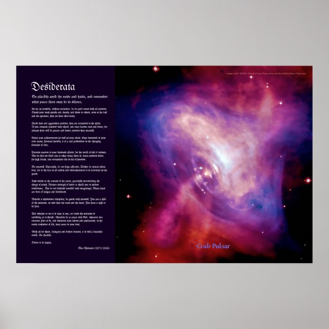 Desiderata Poem - Crab Pulsar Time Lapse Poster (Front)