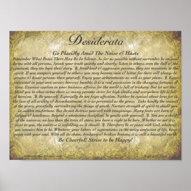 DESIDERATA Poem=Max Ehrmann=Antique Wallpaper Poster (Front)