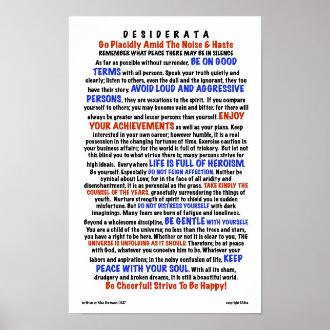 DESIDERATA Poem=Max Ehrmann=LIFE Version Poster (Front)