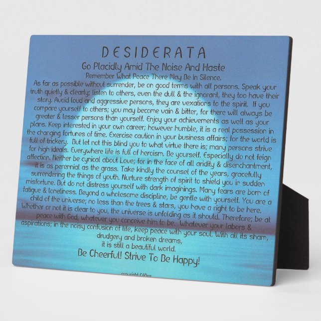 Desiderata Poem on Blue Sunset Plaque (Side)