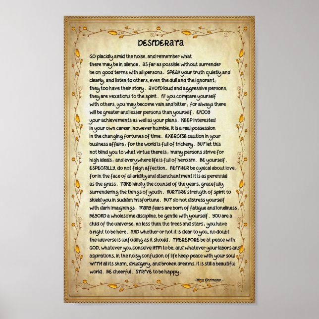 Desiderata Poem On Brown and Gold Poster (Front)