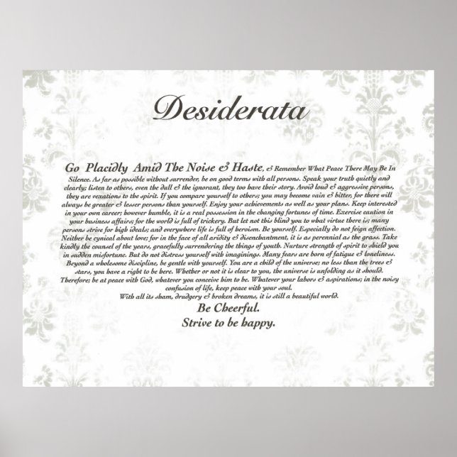 Desiderata Poem on Faded Antique Wallpaper Poster (Front)