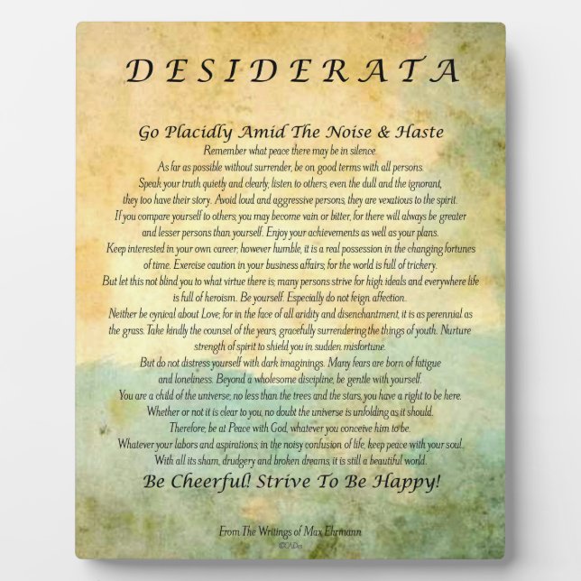 Desiderata Poem on Watercolor Forest Plaque (Front)